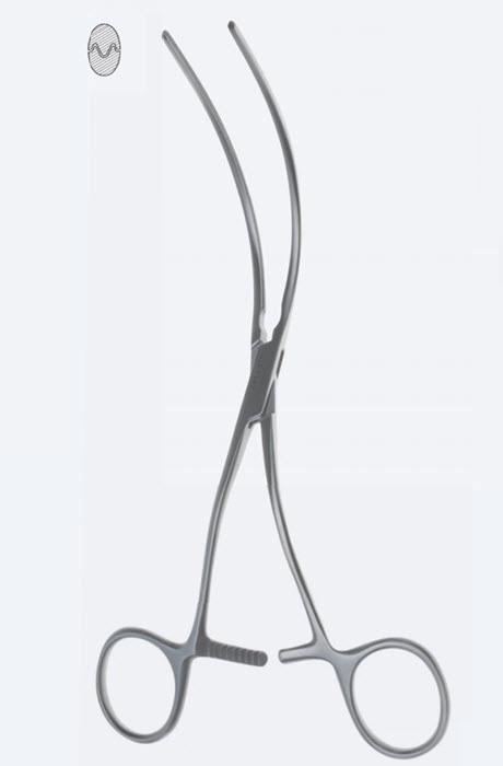 Зажими судинні Salzburger Modell для протоки, для клубової кістки, зубці De Bakey, вигнуті, довжина 190 мм. Бренд - Asanus Medizintechnik Gmb, Німеччина